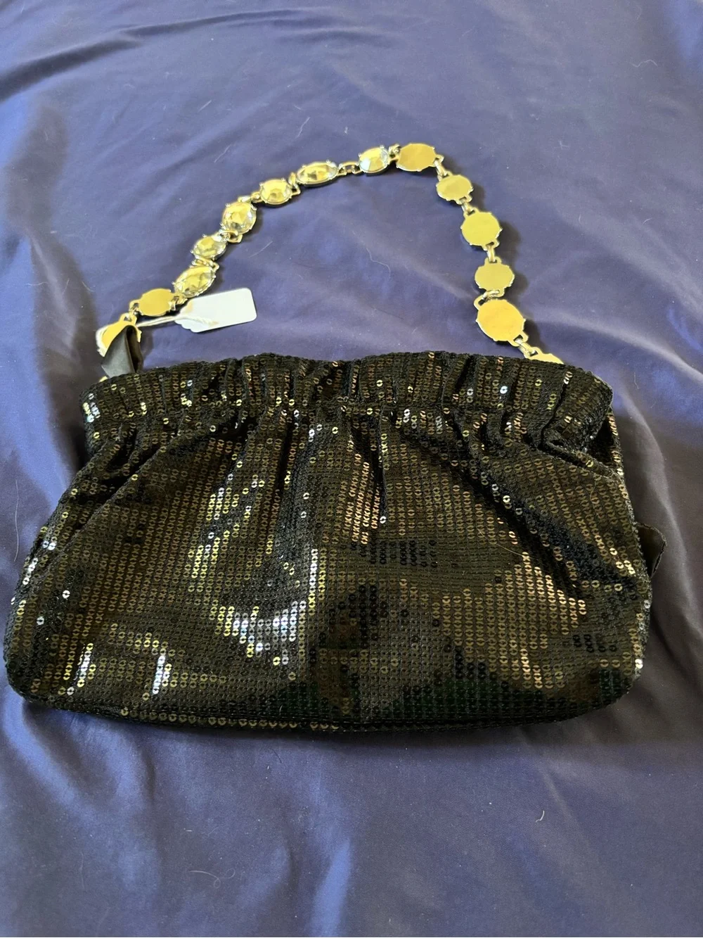 White House Black Market Black Sequin Clutch with Crystal Chain - Picture 10 of 12